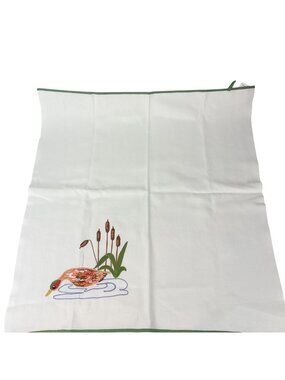 La Cucina Italy Cotton Embroidered Duck Cattails Cotton White Tea Kitchen Towel
